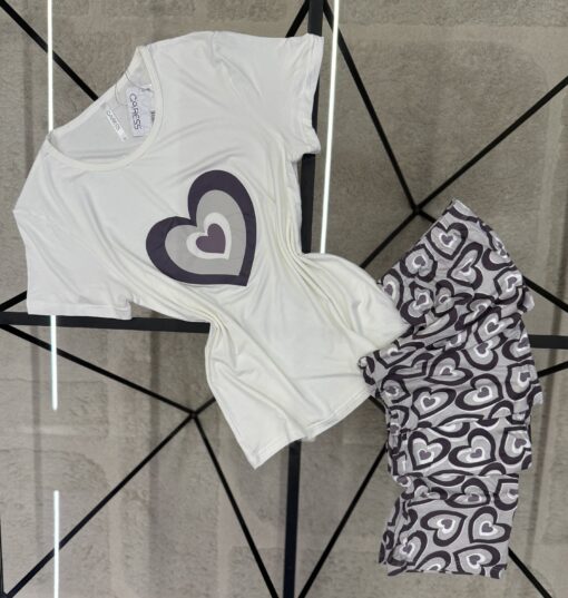Pyjama pantalon haut demi manche " Gris coeur "