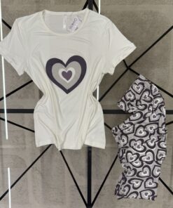 Alternative view of Pyjama pantalon haut demi manche " Gris coeur "