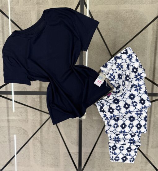 Pyjama haut demi manche - Primark -  ” Bleu nuit - A fleurs “