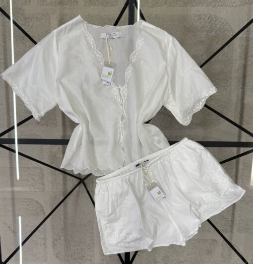 Bustier short haut demi manche en lin primark - Blanc -