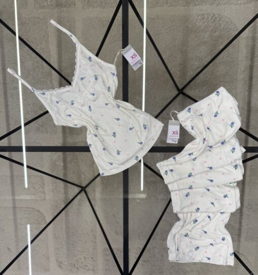 Pyjama bustier pantalon primark " blanc fleurs "
