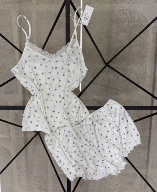 Pyjama short bustier Primark  " petites fleurs bleu "