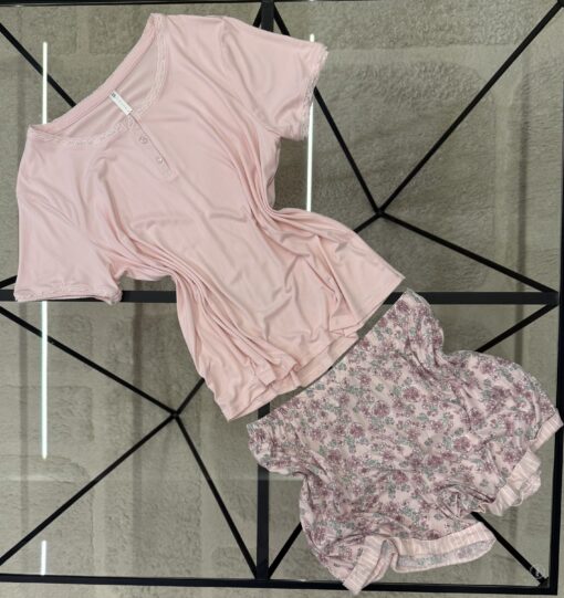 Pyjama short haut demi manche - Tress - rose