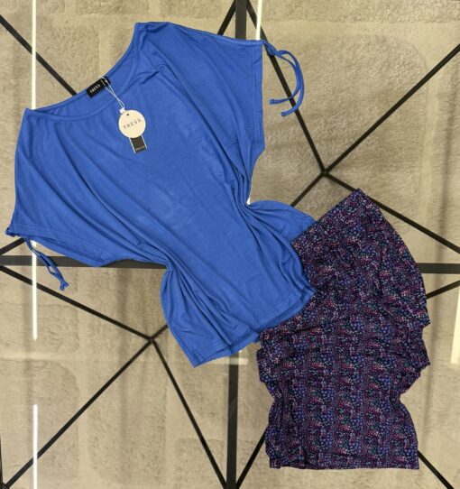 Pyjama haut Demi Manche Pantacourt " Bleu "