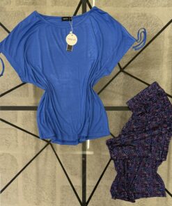 Alternative view of Pyjama haut Demi Manche Pantacourt " Bleu "