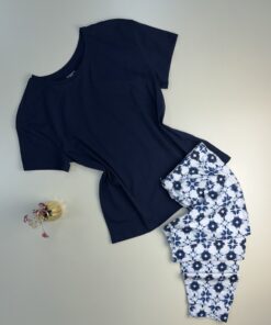 Pyjama haut demi manche - Primark - ” Bleu nuit - A fleurs “