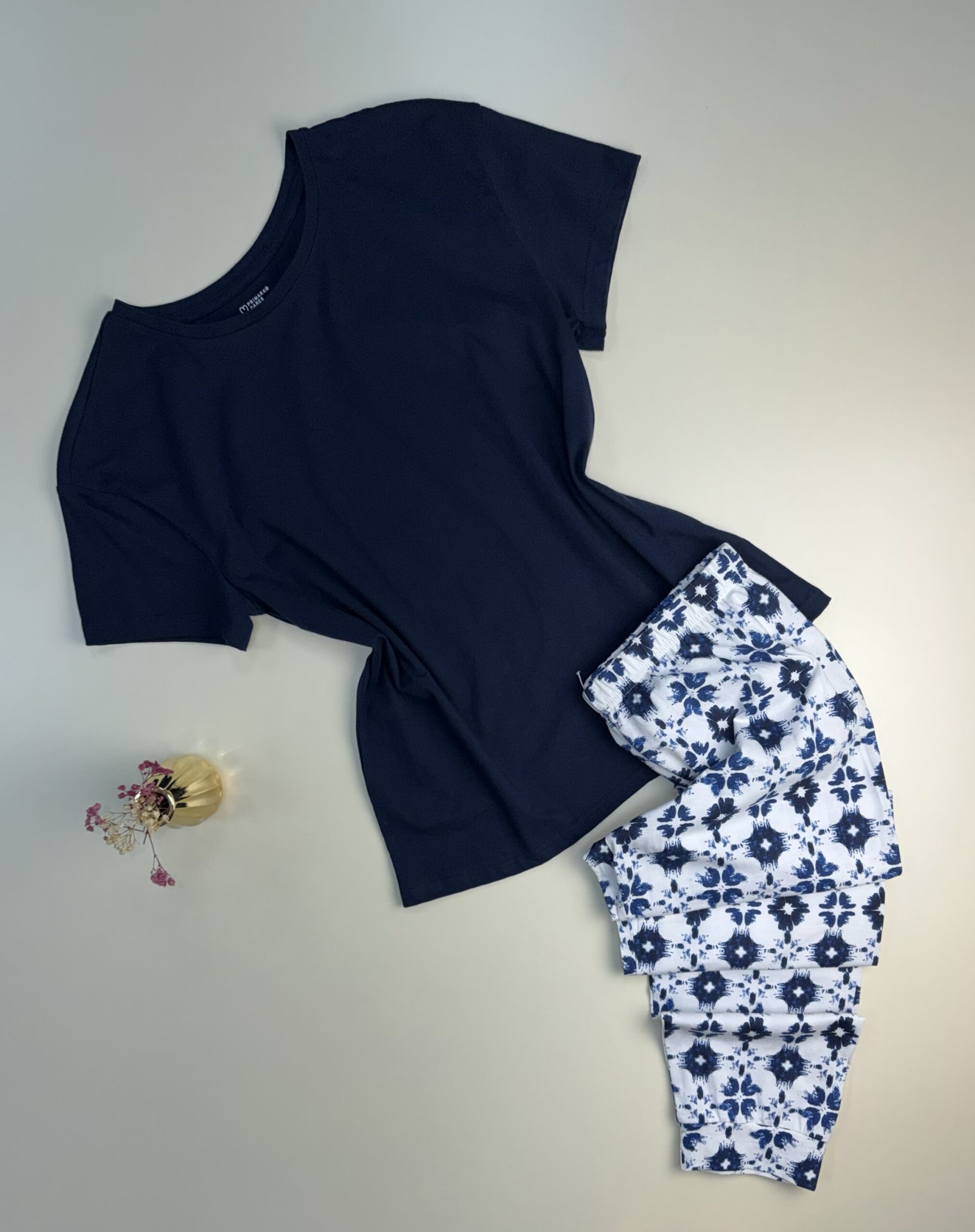 Pyjama haut demi manche - Primark - ” Bleu nuit - A fleurs “