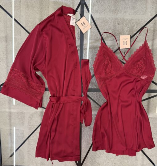 Ensemble nuisette peignoir "bordeaux"