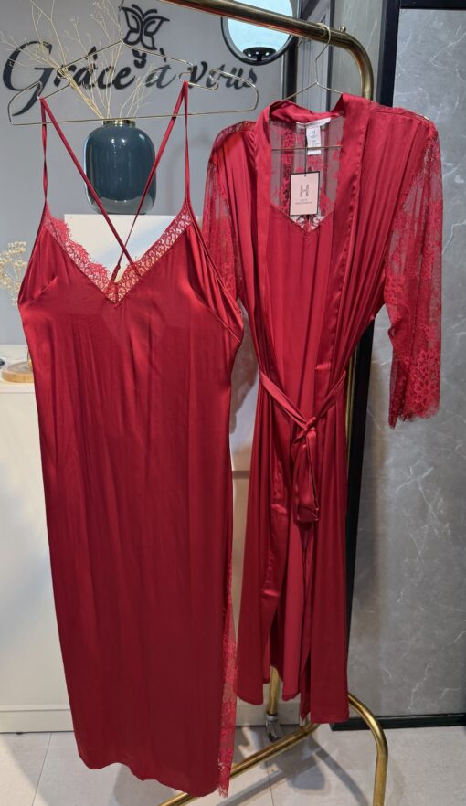 Ensemble nuisette longue  peignoir "bordeaux"