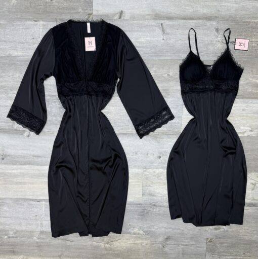 Ensemble nuisette peignoir long  " Noir "
