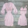 Ensemble nuisette peignoir long  " rose "