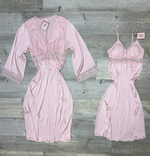 Ensemble nuisette peignoir long  " rose "