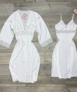 Ensemble nuisette peignoir long " Blanc "