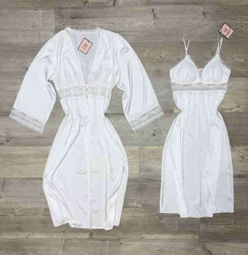 Ensemble nuisette peignoir long " Blanc "