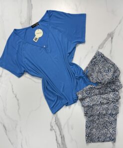 Pyjama pantalon haut demi manche " Bleu "