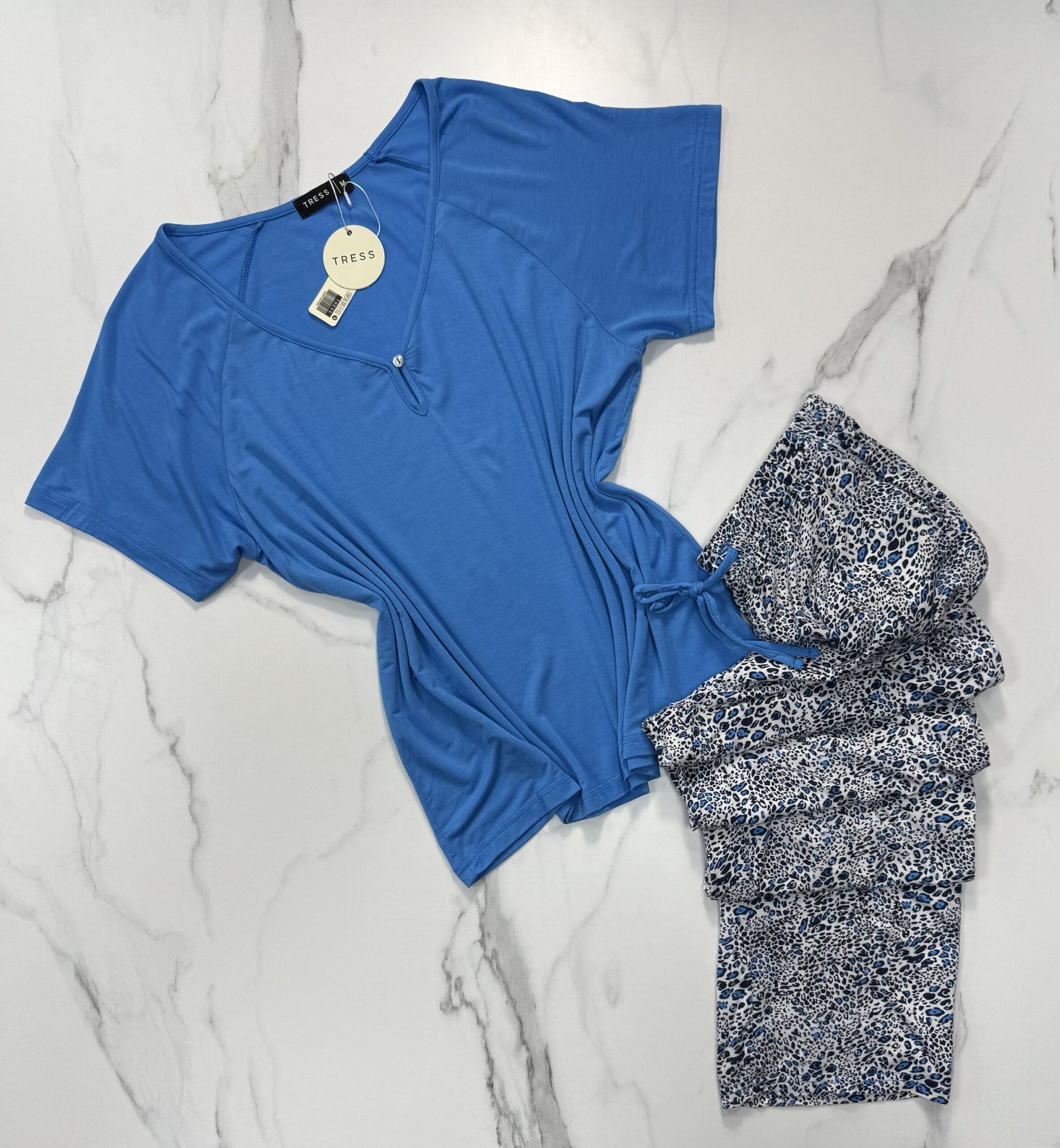 Pyjama pantalon haut demi manche " Bleu "