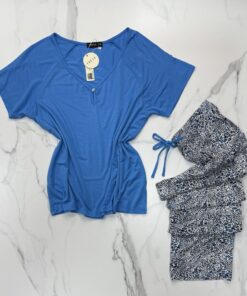 Alternative view of Pyjama pantalon haut demi manche " Bleu "