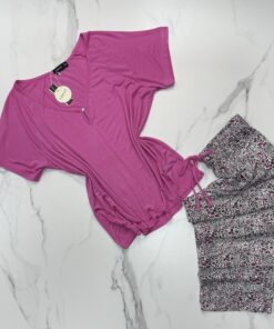 Pyjama pantalon haut demi manche " Rose "