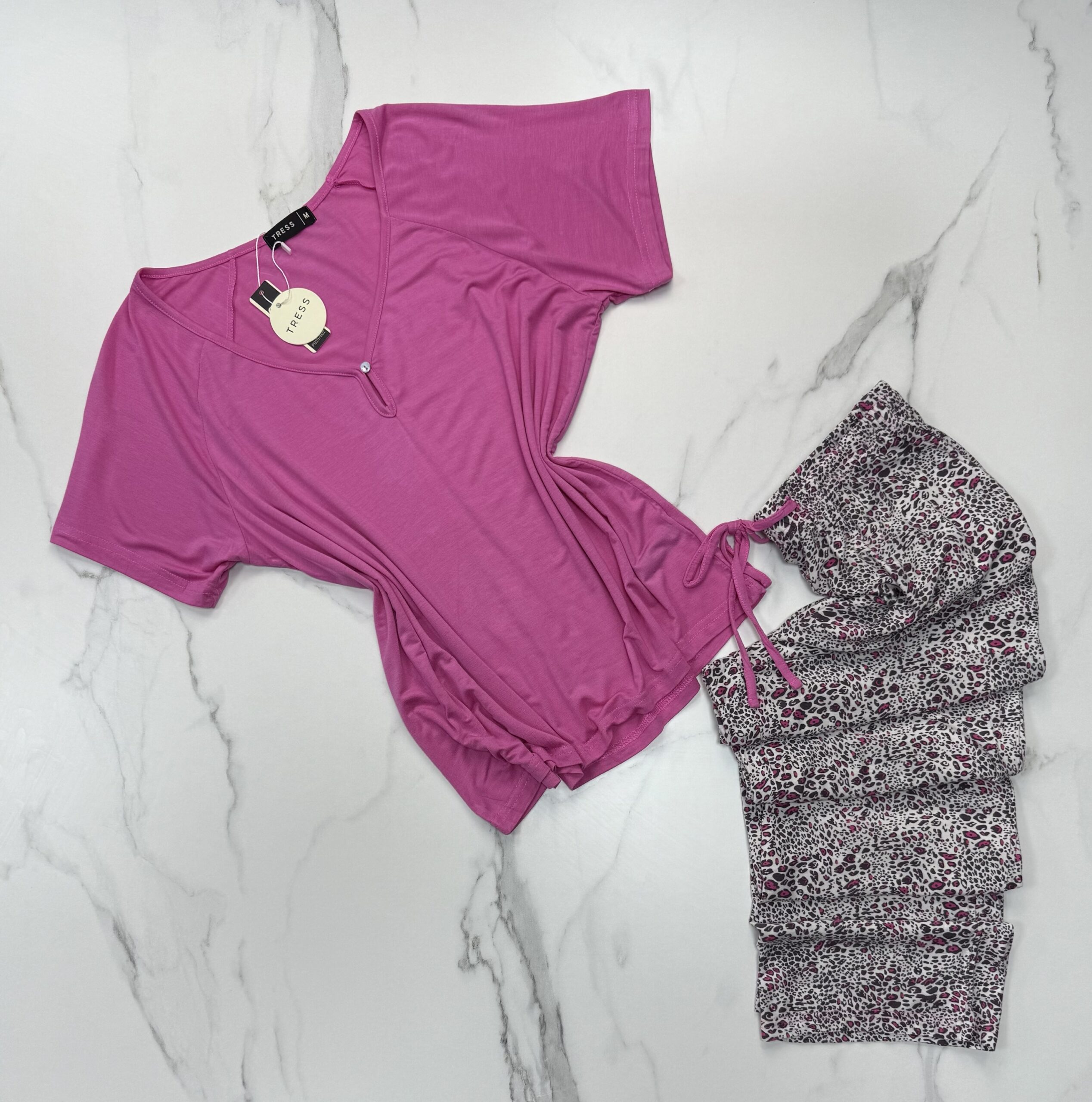 Pyjama pantalon haut demi manche " Rose "