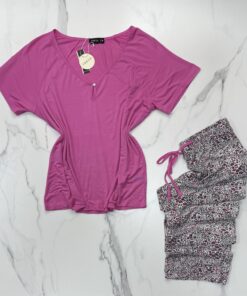 Alternative view of Pyjama pantalon haut demi manche " Rose "