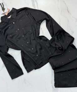 Pyjama Boutonnée en satin perlé " Noir "