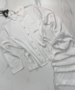 Pyjama Boutonnée en satin perlé " Blanc "