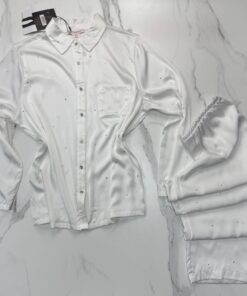 Alternative view of Pyjama Boutonnée en satin perlé " Blanc "