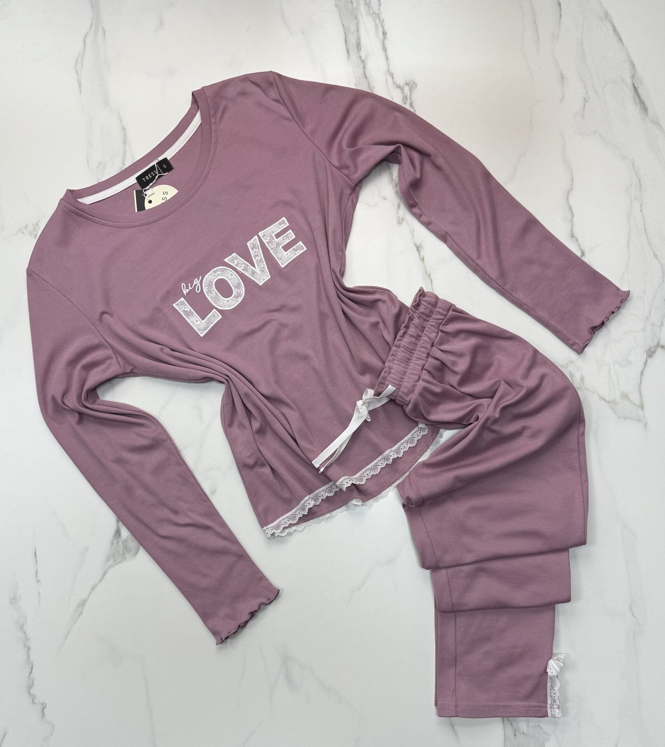 Pyjama Manche Longue en dentelle "Rose"