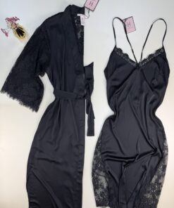 Ensemble nuisette longue peignoir "noir"