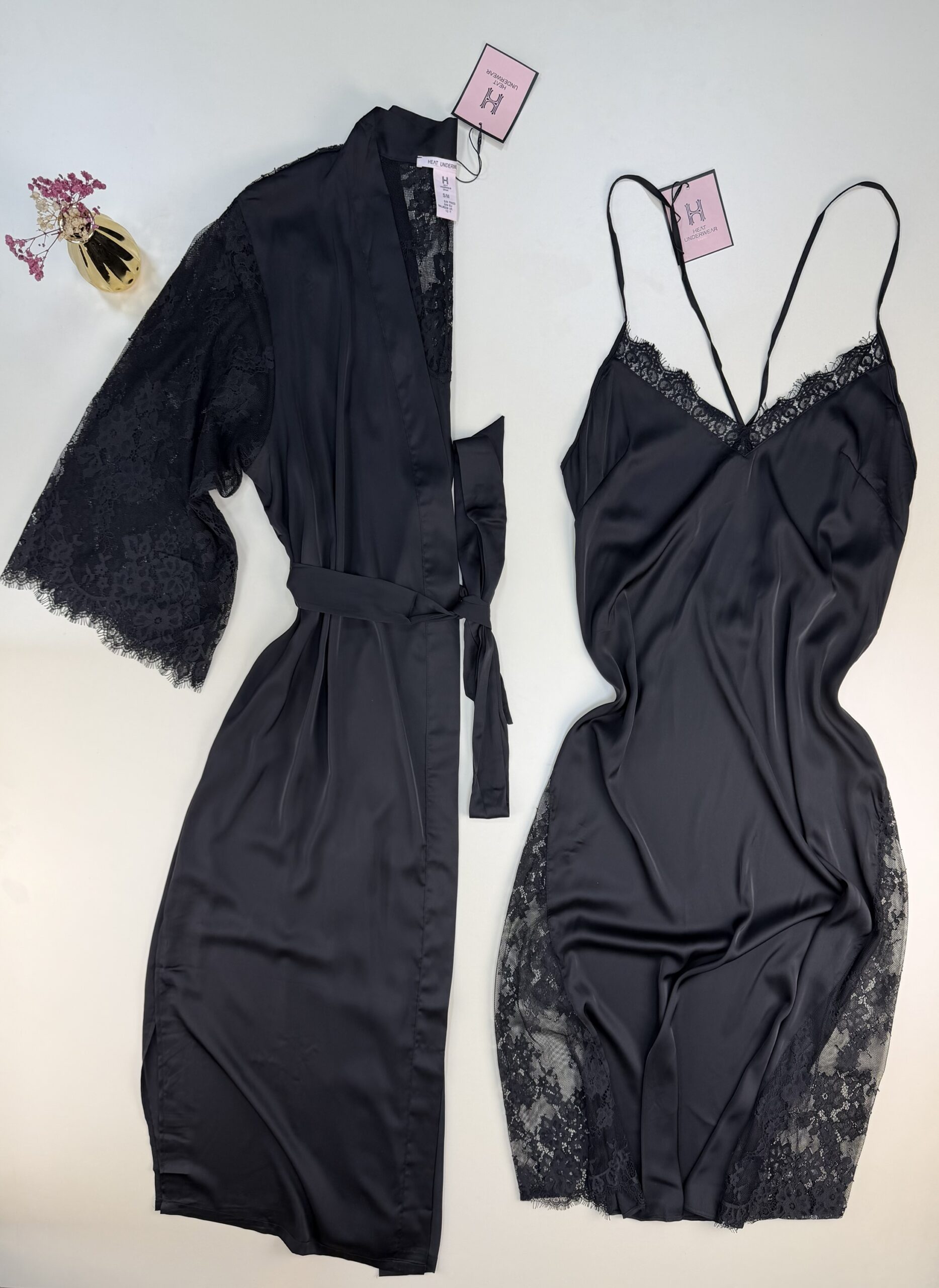 Ensemble nuisette longue peignoir "noir"