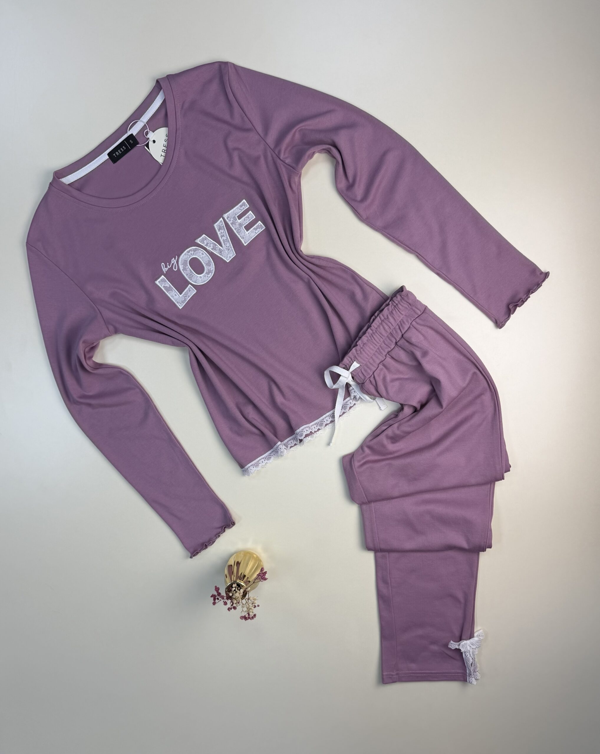 Pyjama Manche Longue en dentelle "Rose"