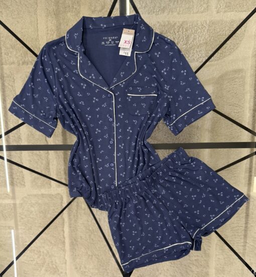 Pyjama boutonné short haut demi manche primark " Dark blue à fleurs "