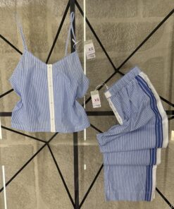 Alternative view of Pyjama bustier pantalon 100% coton - Primark -  " Bleu à rayures "