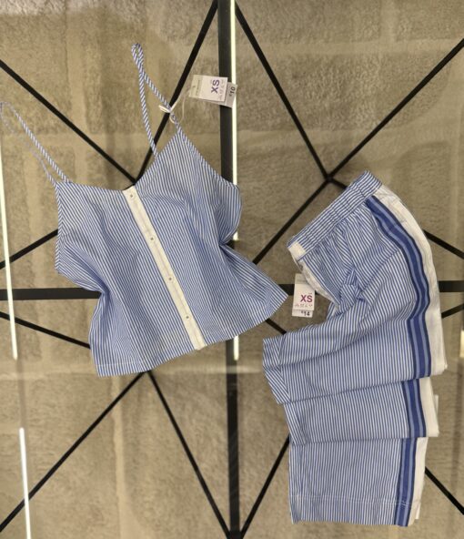 Pyjama bustier pantalon 100% coton - Primark -  " Bleu à rayures "