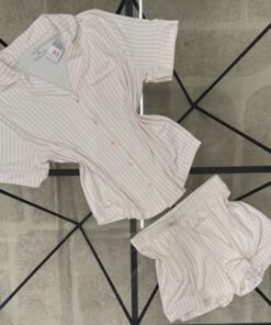 Alternative view of Pyjama boutonné short haut demi manche primark " rose à rayures "