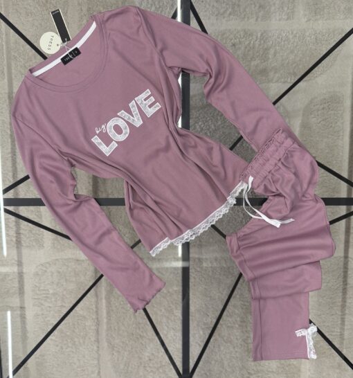Pyjama Manche Longue en dentelle "Rose"