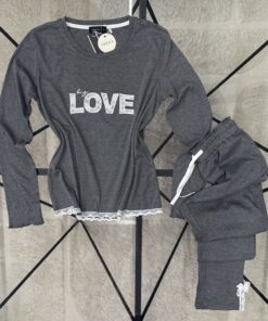 Alternative view of Pyjama Manche Longue en dentelle "Gris"