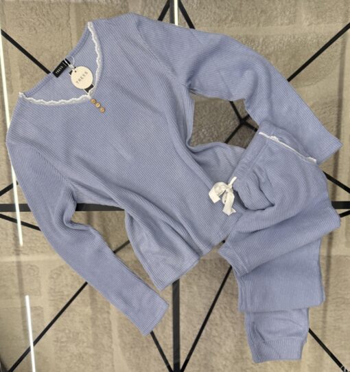 Pyjama manche longue en dentelle "Bleu"