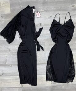 Ensemble nuisette longue peignoir "noir"