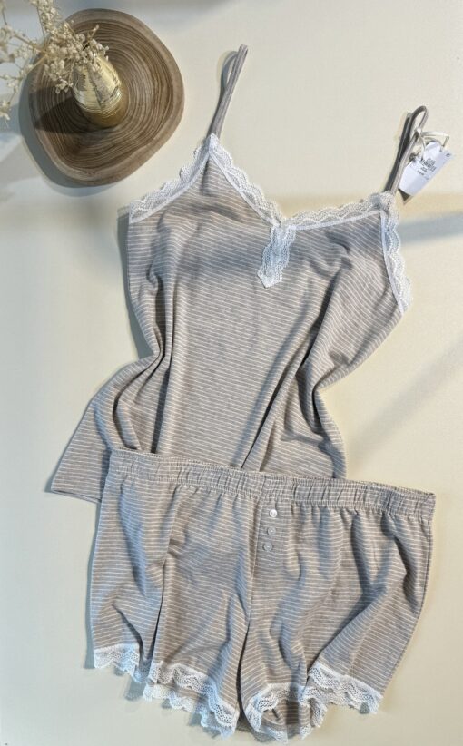 Pyjama short bustier - Primark - " Beige à rayures  "