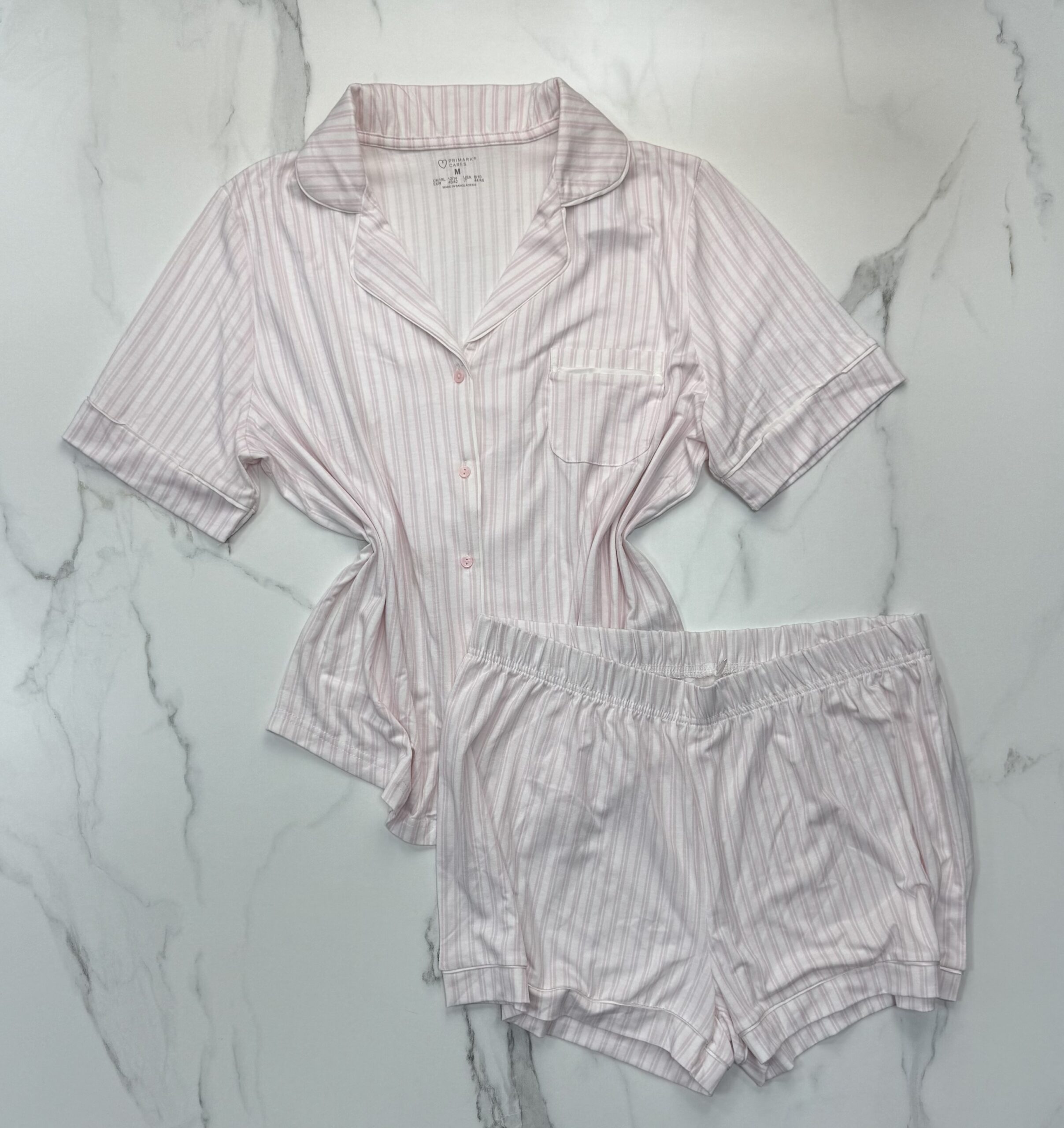 Pyjama boutonné short haut demi manche primark " rose à rayures "
