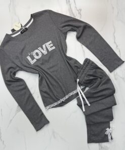 Pyjama Manche Longue en dentelle "Gris"