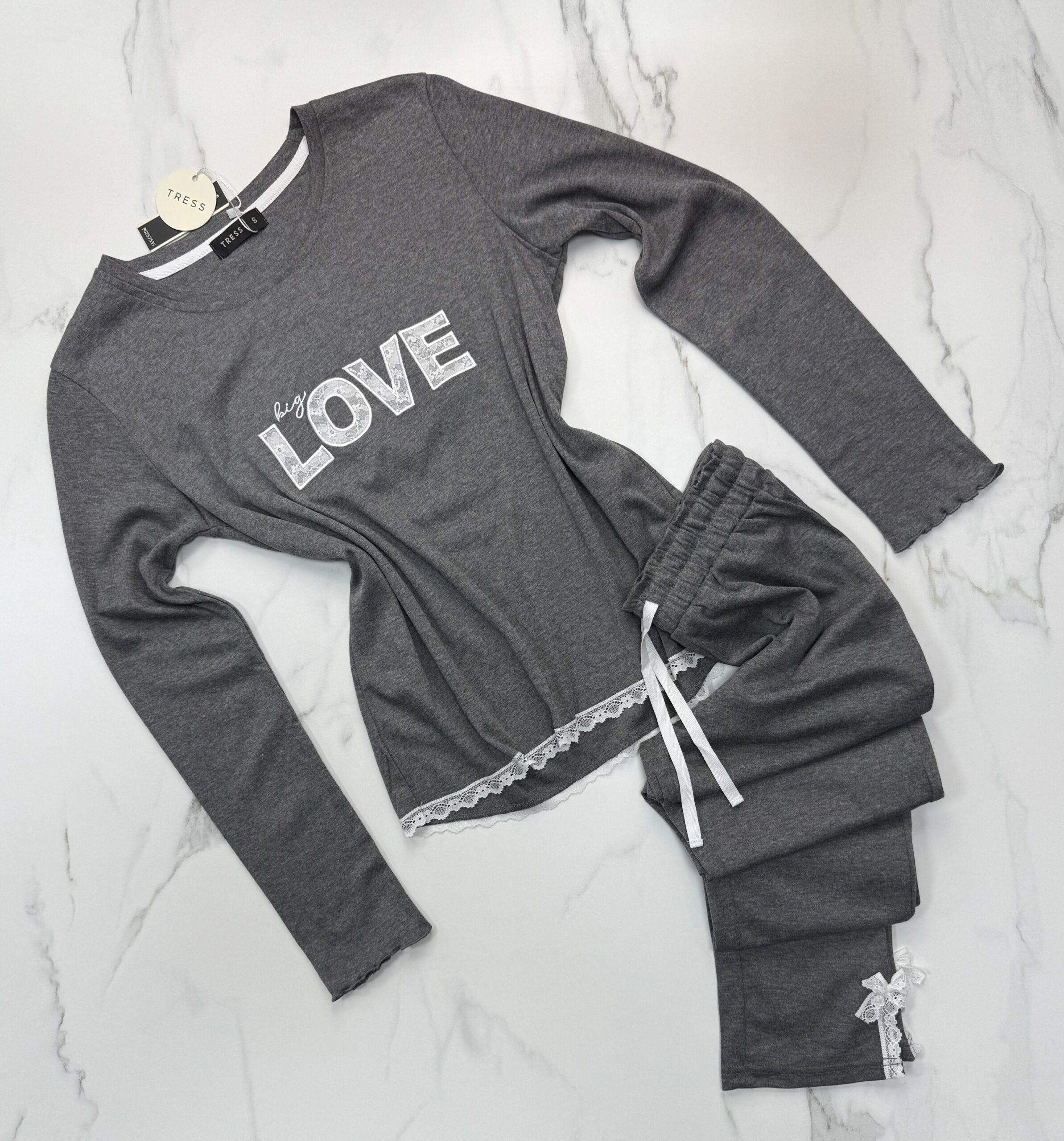 Pyjama Manche Longue en dentelle "Gris"