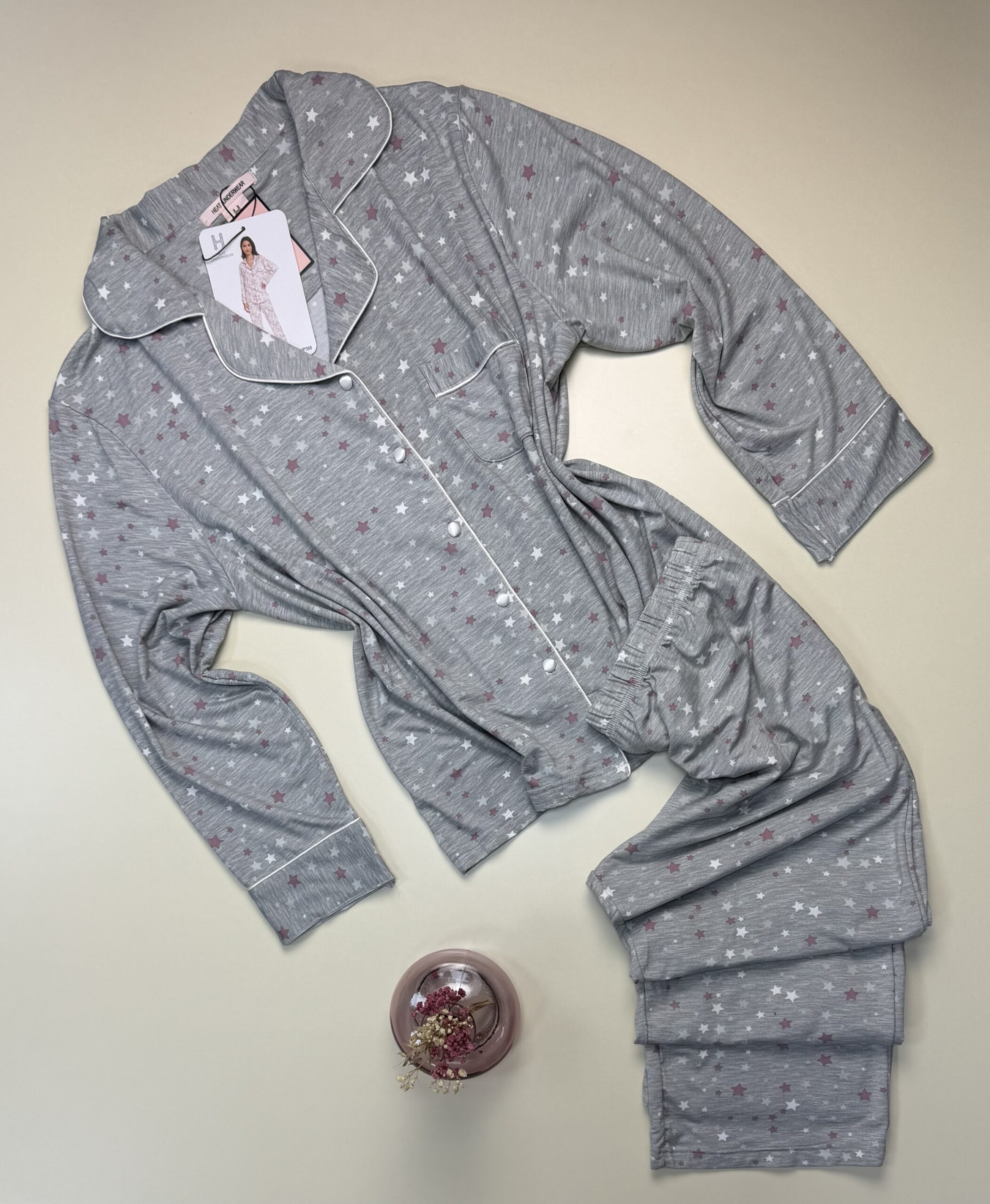 Pyjama manche longue boutonnée "Gris étoile"