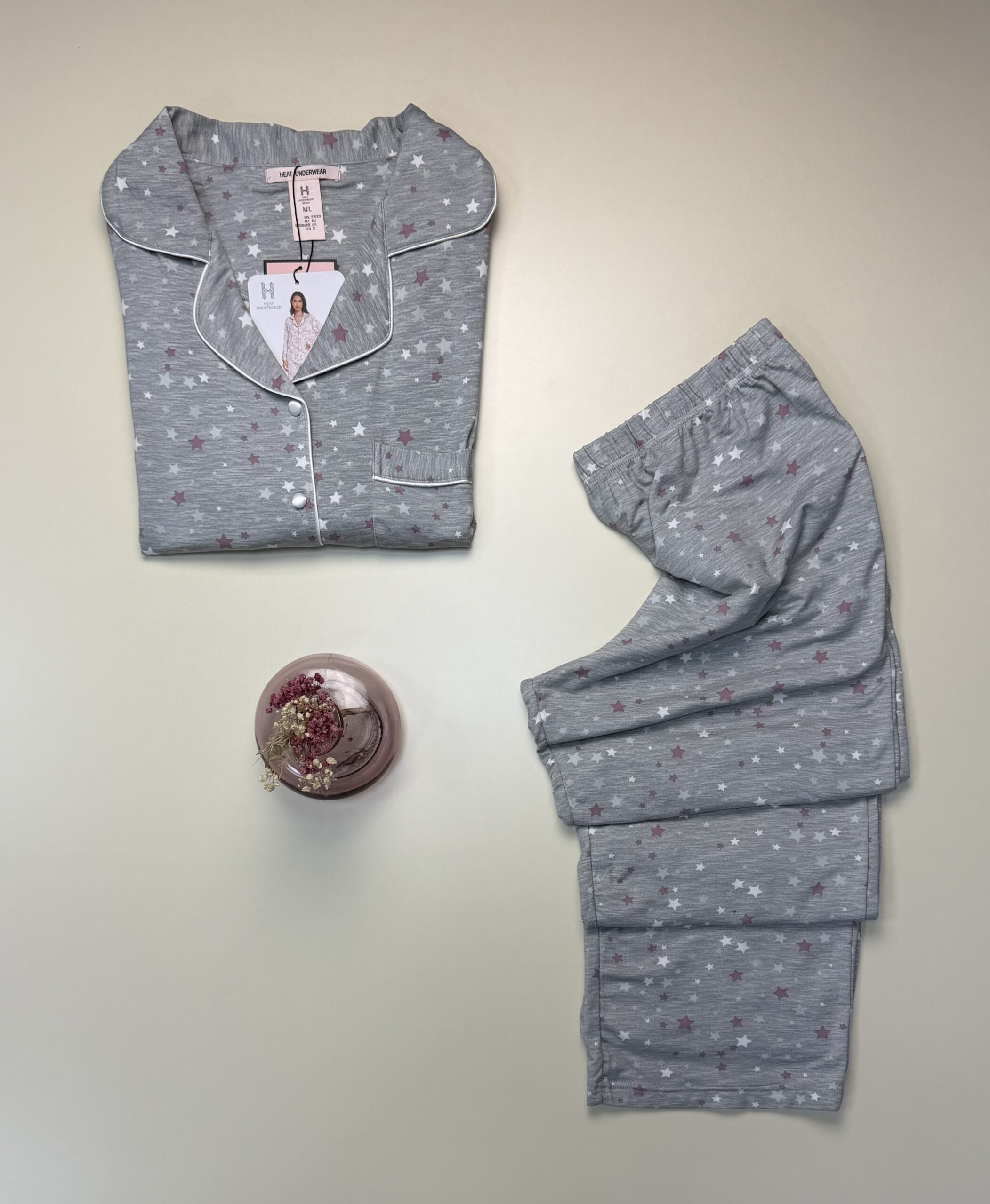 Pyjama manche longue boutonnée "Gris étoile" – Image 3