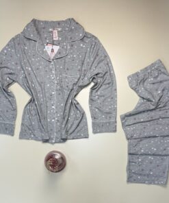 Alternative view of Pyjama manche longue boutonnée "Gris étoile"