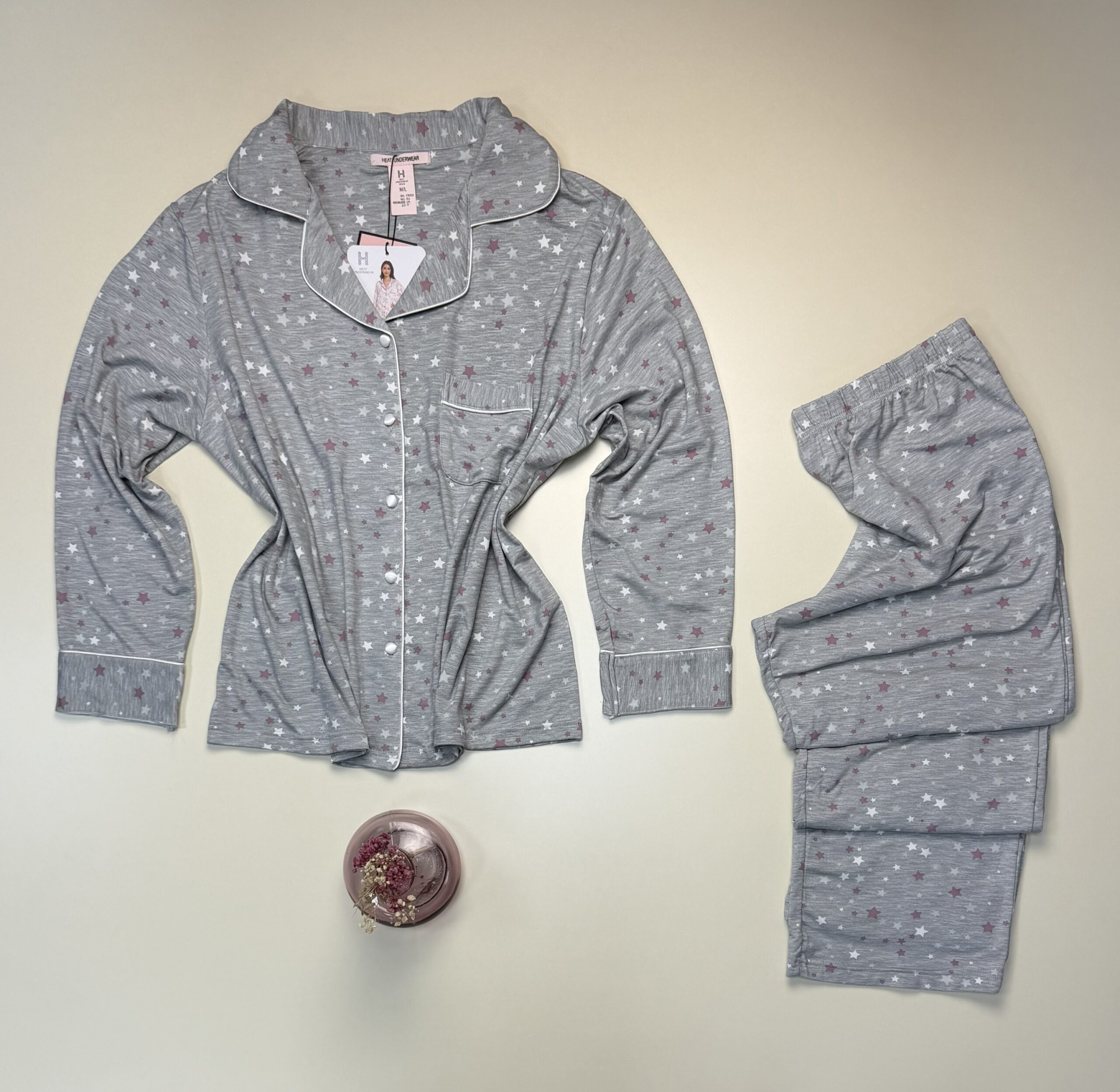 Pyjama manche longue boutonnée "Gris étoile" – Image 2