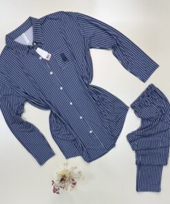 Pyjama boutonné à rayures "Bleu"