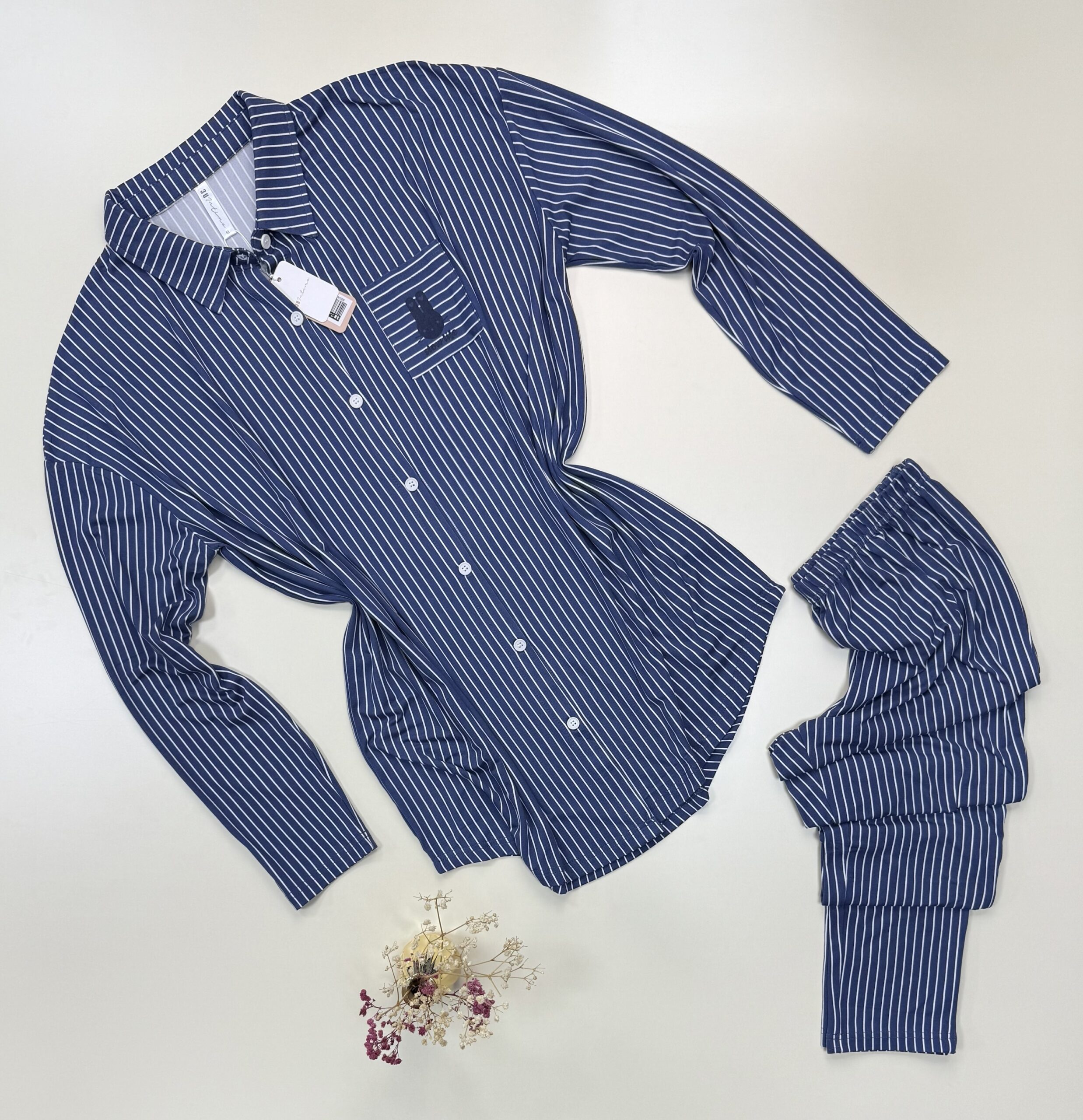 Pyjama boutonné à rayures "Bleu"