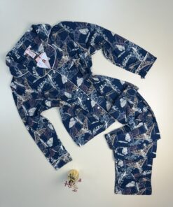 Pyjama manche longue boutonnée "Bleu papillon"